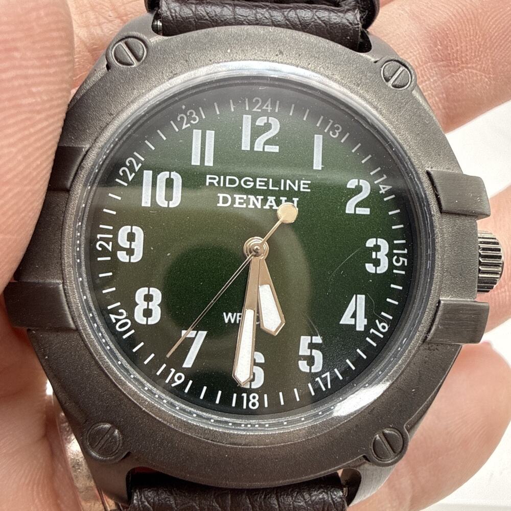 Ridgeline Denali NRA Watch WR100m Military Time 24HR Green Dial New Battery